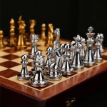 Chess game, galvanized metal pieces, wooden box, model CGS01, 52 x 52 cm